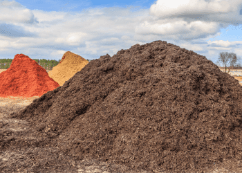 Landscaping mulch and materials for sale at supply yard
